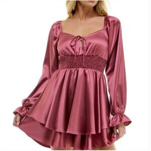 B Darlin Satin Smocked-Waist Dress Dusty Rose